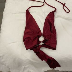 Maroon Silky Halter Crop Top